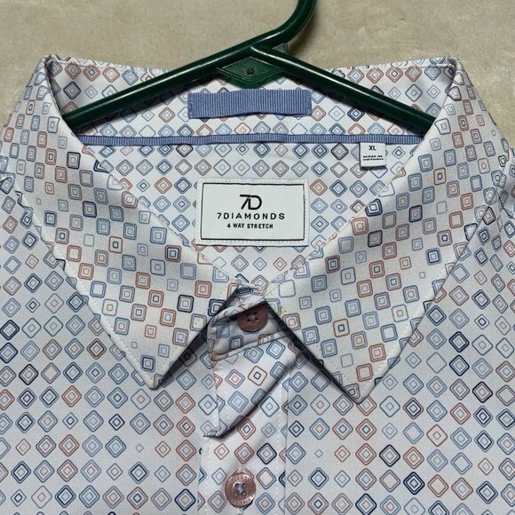 NWOT 7 Diamonds Shirt Men XL Blue Belgrade 4 Way Stretch Woven Geometric Print - Picture 1 of 3